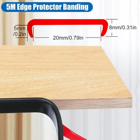 U-Shape Edge Banding, 16.4ft Self Adhesive Plywood Veneer Edge Banding 3/4 TPE Flexible Table Edge Trim Protector for Countertop Cabinet Furniture (20mm, Black) in Saudi Arabia