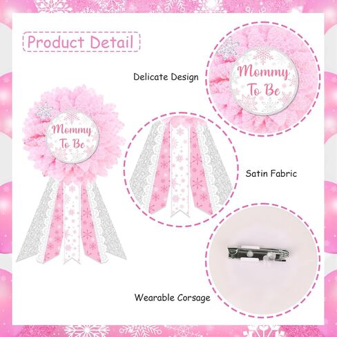 JOYMEMO Blue Winter Snowflake Baby Shower Maternity Sash and Corsage Pin Set - Mom to Be Snowflake Flower Belly Belt, Mom to Be & Dad to Be Corsage, Pregnancy Keepsake for Boy in Saudi Arabia