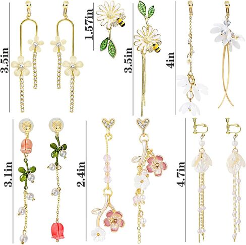 NEWITIN 6 Pairs Flower Clip On Earrings for Women Hypoallergenic Earrings Pearl Leaf Flower Tassel Earrings Statement Long Dangle Earrings Non Piercing Flower Earrings for Women in Saudi Arabia