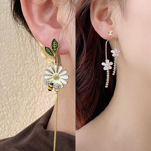 NEWITIN 6 Pairs Flower Clip On Earrings for Women Hypoallergenic Earrings Pearl Leaf Flower Tassel Earrings Statement Long Dangle Earrings Non Piercing Flower Earrings for Women in Saudi Arabia