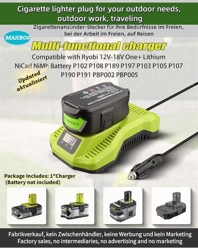 P117 Charger for Ryobi 18V12V Battery,Mini Fast Car Charger Replacement for Ryobi 18V12V Multi Voltage Rapid Batteries Chargeur,for Ryobi Power Tool Dirll DIY Charger Adapter(Cigarette Lighter Plug) in Kuwait