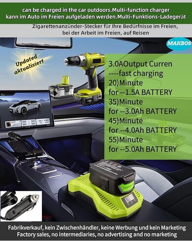 P117 Charger for Ryobi 18V12V Battery,Mini Fast Car Charger Replacement for Ryobi 18V12V Multi Voltage Rapid Batteries Chargeur,for Ryobi Power Tool Dirll DIY Charger Adapter(Cigarette Lighter Plug) in Kuwait