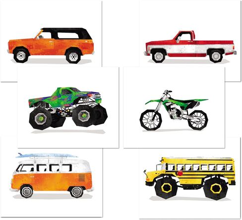 Boys Room Decor - Set of 6 Posters // Dump Truck Firetruck Tractor Car Carrier Timber Garbage Prints // Boy Bedroom Transportation Wall Art // Boy Nursery Prints // For Toddlers (8x10, Set10) in Saudi Arabia