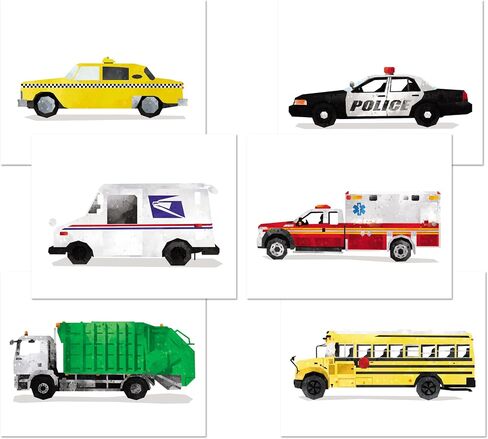 Boys Room Decor - Set of 6 Posters // Dump Truck Firetruck Tractor Car Carrier Timber Garbage Prints // Boy Bedroom Transportation Wall Art // Boy Nursery Prints // For Toddlers (8x10, Set10) in Saudi Arabia
