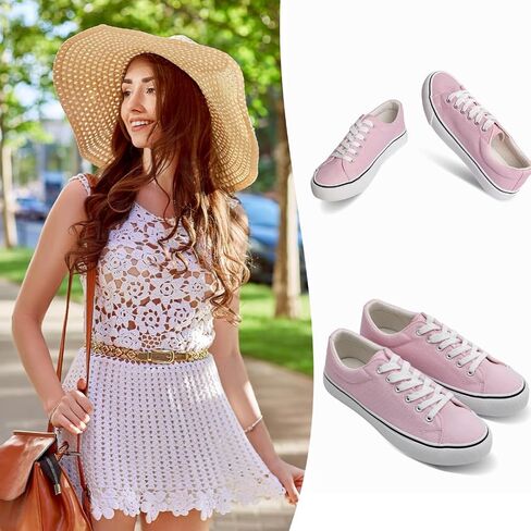 JUDIS Women's Lace Up Low Top Canvas Shoes Fashion Casual Sneakers in Kuwait