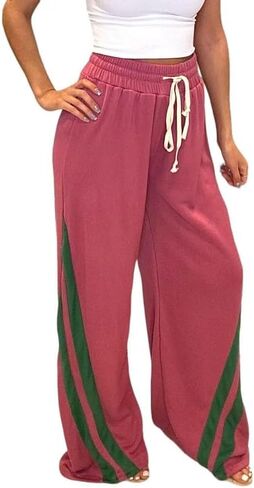 Unybwonn المرأة واسعة الساق فضفاض Sweatpants الجانب شريط الرباط السراويل الترنك مرونة عالية الخصر مستقيم الساق الركض in Saudi Arabia