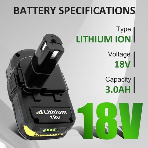3000mAh Lithium-ion Replacement for Ryobi 18V Battery Compatible with Ryobi 18 Volt Battery P102 P103 P105 P107 P108 P109 P104 Power Cordless Tools in Saudi Arabia