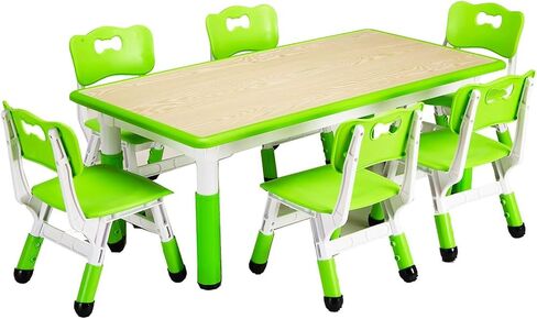GAOMON Kids Table and 6 Chair Set,Height Adjustable Toddler Arts & Crafts Table and Chair Set for Ages 2-10,Max 300lbs Kids Activity Art Table for Classroom Daycares,Home in Kuwait