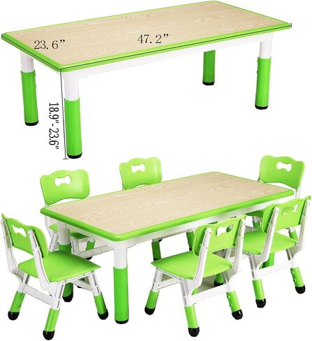 GAOMON Kids Table and 6 Chair Set,Height Adjustable Toddler Arts & Crafts Table and Chair Set for Ages 2-10,Max 300lbs Kids Activity Art Table for Classroom Daycares,Home in Kuwait