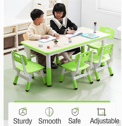 GAOMON Kids Table and 6 Chair Set,Height Adjustable Toddler Arts & Crafts Table and Chair Set for Ages 2-10,Max 300lbs Kids Activity Art Table for Classroom Daycares,Home in Kuwait