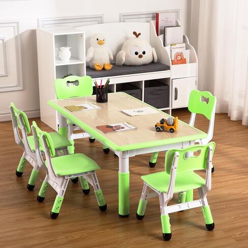 GAOMON Kids Table and 6 Chair Set,Height Adjustable Toddler Arts & Crafts Table and Chair Set for Ages 2-10,Max 300lbs Kids Activity Art Table for Classroom Daycares,Home in Kuwait