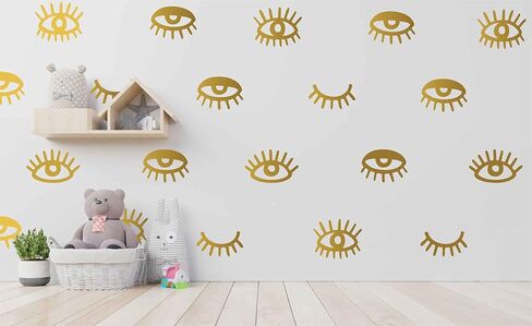 44pcs Eye Pattern Sticker for Girl's Bedroom Eyelash Decals Modern Wall Sicker Baby Girl Removable Wall Decor SK018 (Pink) in Kuwait