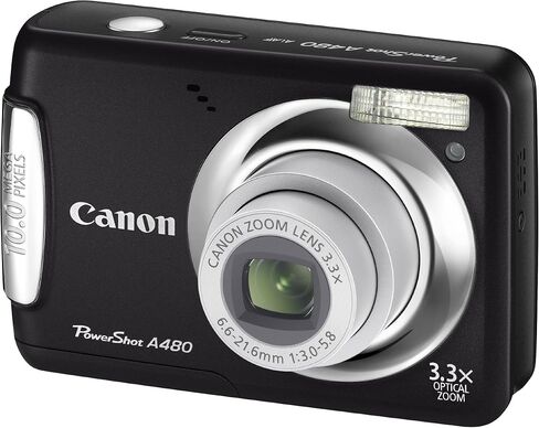 كاميرا Canon PowerShot A480 الرقمية بدقة 10 ميجابكسل مع زووم بصري 3.3x وشاشة LCD مقاس 2.5 بوصة (أسود) (متجددة) in Saudi Arabia