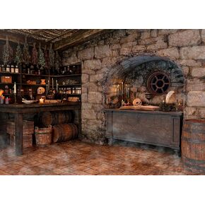 Halloween Magic Photography Backdrop Witch's Kitchen Themed Spooky Retro Party Background Mid Century Vintage Decorations Portrait Banner Photo Booth Studio Props 7X5FT CEM229B