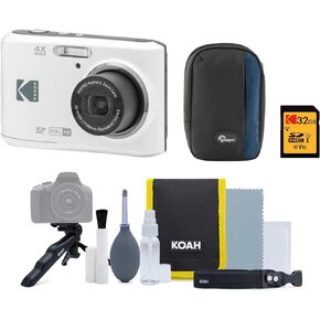 كاميرا رقمية KODAK PIXPRO Friendly Zoom FZ45-WH بدقة 16 ميجابكسل مع زووم بصري 4X وزاوية عريضة 27 مم وشاشة LCD مقاس 2.7 بوصة (أبيض) مع مجموعة تنظيف وبطاقة ذاكرة 32 جيجابايت وحقيبة كاميرا وبطاريات (5 عناصر) in Kuwait
