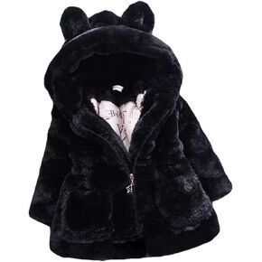 Baby Girls Kids Hooded Rabbit Coat Faux Fur Warm Jackets Outwear Winter Clothes for 1-4 Years Old