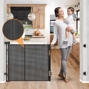 Reinforced No Drill Retractable Pet Gates for Doorways No Drilling Retractable Dog Gate with Support Rods to Prevent Crawling Underneath, 55" Wide Retractable Baby Gate No Drill Retractable Mesh Gates