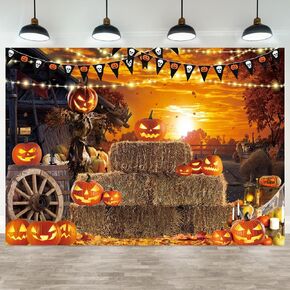 Hilioens 10x8ft Halloween Pumpkins Backdrops for Photo Hallowmas Eve Scary Horror Pumpkin Photography Background Horrible Scarecrow Party Banner Scary Photo