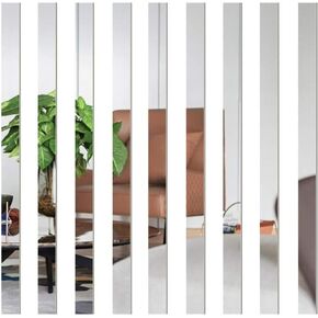 10 Pcs 5 * 20cm Mirror Wall Stickers Striped Design Mirror Art Tile Decal DIY Self Adhesive Wall Line Border Decals Removable Acrylic Mirror Sheets Wall Sticker Wall Stickers and Home Decor Supplies