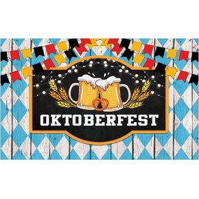 Allenjoy Oktoberfest Party Backdrop Cheers Bavarian Beers Festival Autumn Harvest Season Celebration Photo Decoration German White Blue Flags Rustic Wood Photo Booth Banner Props