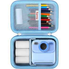 Hard Carrying Case for masterbee Kid Camera Instant Print Photo, Kids Digital Camera Toys Storage Bag with Mesh Pocket for Roll Printing Papers, USB Cable, SD Card, Colour Pen, Lanyard, Blue