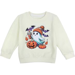 سويت شيرت للأطفال الصغار الأولاد والبنات للهالوين، قميص يقطين شبح شرب القهوة، قميص بأكمام طويلة، سترة خريفية in Kuwait