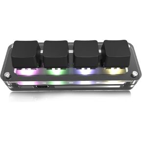 4 Keys Mini Keypad One Handed Mechanical Gaming Keyboard, Multifunctional Shortcut DIY Programmable Macro Keyboard, RGB Backlight, Plug and Play, OSU Gaming Keyboard for Office, Game, Music, etc.