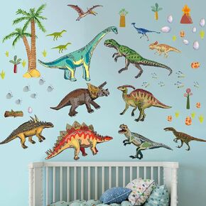 Dinosaur Wall Stickers for Boys Room, Watercolor Dinosaur Wall Stickers for Kids Bedroom,Large Dinosaur Wall Decor for Nursery, Living Room,Classroom Wall Art Sticker,Kids Birthday Christmas Gift