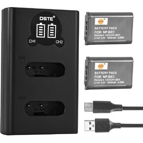DSTE 2PCS NP-BX1 Battery + Dual USB Charger Compatible with Sony ZV-1 DSC-HX80 HX95 HX99 HX350 HX50 HX60 HX300 HX400 HX90V RX100 WX350 WX500 HDR-GW66V GWP88 CX240 AS30V RX100IV DSC-RX100 VII Camera