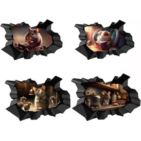 3D Decals 4 pcs Mouse in Hole Wall Sticker Decor for Living Room