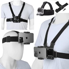 Camera Mobile Phone Belt Body Mount Chest Head Strap Harness Holder Kit for Gopros Heros 12/11/10/9/8 Insta360 One and Smartphone Vlog