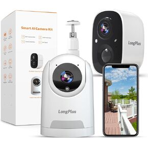 LongPlus Security Cameras Wireless Outdoor,2 Pack Battery Wireless Security Camera with AI Motion Detection, WiFi Cameras for Home, Color Night Vision