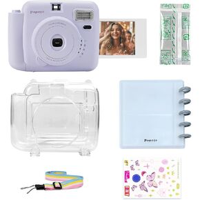 POPOTO Instant Camera with Crystal Shell, Mini 12 Instant Camera Decoration Stickers, Frames, Photo Album and More Accessory kit - Purple