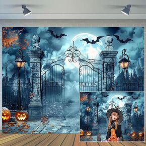 10x8ft Happy Halloween Haunted Graveyard Backdrop Pumpkin Lantern Spooky Night Moon Background Kids Ghost Party Decorations Photography Banner Photo Booth Studio Props
