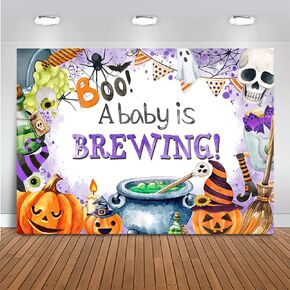 Mocsicka Halloween Baby Shower Backdrop A Baby is Brewing Baby Shower Party Decoration Witches Spooky Boo Cake Table Banner for Boy Girl Baby Shower Photography Backdrops (7x5ft (82x60 inch), Purple)