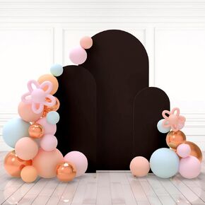 Babenest Black Wedding Arch Cover Set of 3, Spandex Fitted Arch Backdrop Cover for Photo, Round Top Chiara Stand Cover for Party Birthday Baby Shower Background Decoration（4FT/5FT/6.6FT）