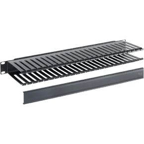 ICC Metal Horizontal Ring Cable Manager Panel with Cover, 1U Rack Mount Space, 5 Rings, Black Powder Coat Finish, Cable Management for 19" Racks and Cabinets