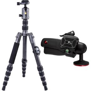 VANGUARD VEO 3 GO 235CP 5-Section Carbon Fiber Tripod/Monopod with PH-25 Pan Head, Dark Gray, Bundle with 3Pod Pistol Grip Ball Head