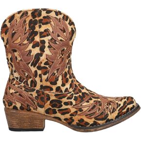 ROPER Womens Amelia Tooled Inlay Snip Toe Casual Boots Ankle Low Heel 1-2" - Brown