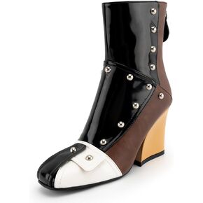 KaroNairy Women's Chunky Heel Ankle Booties Square Toe Short Boots Pull on Biker Boot Back Zipper Gogo Boots Fashion Fall Bootie