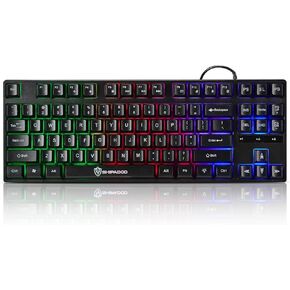 Wired Gaming Keyboard with Rainbow Backlit, 87 Keys Wired Cute Keyboard, USB Wired Keyboard for Laptop, PS4, Xbox, PC Gaming and Work-Black