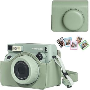 Wide 400 Instant Film Protective Case with Fujifilm Wide 400 Instant Film Camera, PU Leather Camera Bag with Wide Magnetic Picture Frames 5 PCS, Adjustable Strap - Green (No Camera)