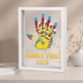 Family Handprint Kit - Baby Hand and Footprint Kit Wooden Frame, Newborn Keepsake Gifts for New Parents, Family Gifts Ideas, New Mom Baby Shower Gifts for Boys & Girls, 5 Non-Toxic Paints (Brown)