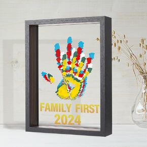 Family Handprint Kit - Baby Hand and Footprint Kit Wooden Frame, Newborn Keepsake Gifts for New Parents, Family Gifts Ideas, New Mom Baby Shower Gifts for Boys & Girls, 5 Non-Toxic Paints (Brown)