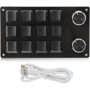 Macro Mechanical Keyboard, 12 Keys, Multifunctional, DIY, Programmable Keyboard, Portable Keyboard for Office, Gaming, Laboratory (Black)