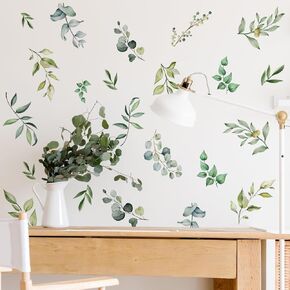 Green Plants Wall Decals，Leaves Wall Decal，Removable Vinyl Leaves Art Mural Decals，Botanical Green Leaves Wall Stickers，for Bedroom Background Wall Living Room Background Wall Baby Room Decoration