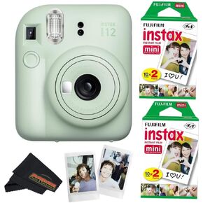 Fujifilm Instax Mini 12 Camera (Lilac Purple) with Fujifilm Instant Mini Film (40 Sheets) Bundle with + Sunshine Photo Microfiber Cleaning Cloth ...