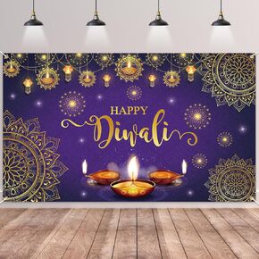 Happy Diwali Backdrop Banner,Deepavali Background Banner Festival of Lights Decor Diwali Photo Booth Props Background Banner Diwali Indian Decorations for Home 180×110cm