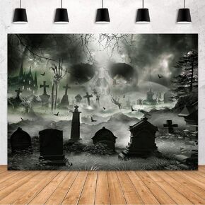 MEHOFOND Halloween Backdrop for Photography Horror NightScary Skull Dark Graveyard Haunted Ghost Photo Background Family Hallowmas Party Decorations Photo Booth Props 10x7ft