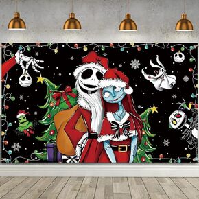 Nightmare Before Christmas Photo Backdrop for Photography Christmas Tapestry Jack Skeleton and Sally Christmas Xmas Winter Holiday Decorations and Supplies for Home